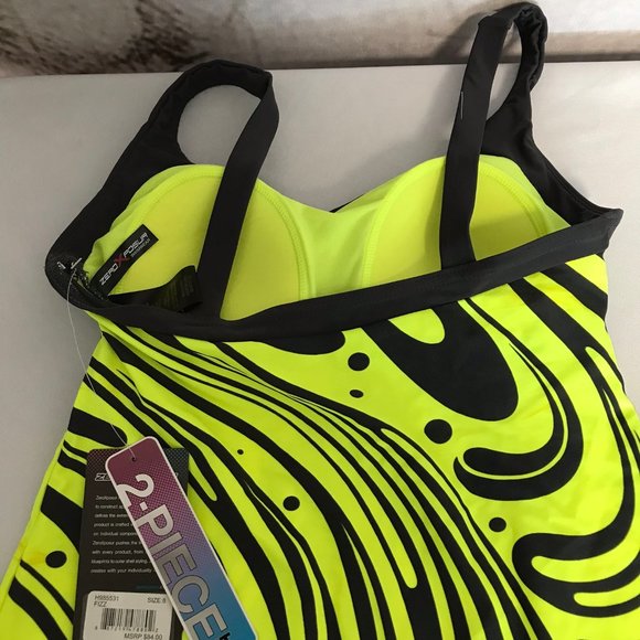 Two Piece Swimsuit Tankini Yellow Grey Gray Bright - Picture 5 of 8